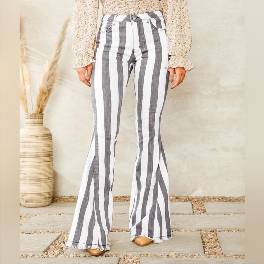 FP Float on Flare jeans  in Blueish charcoal and white. By Saints and Hearts